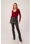 Geniş Yaka Bordo Basic Body Bluz