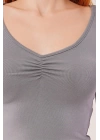 Geniş Yaka Gri Basic Body Bluz