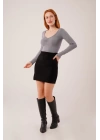 Geniş Yaka Gri Basic Body Bluz
