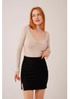 Geniş Yaka Krem Basic Body Bluz