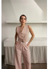 GOFRE ÇİZGİLİ YELEK - PANTOLON TAKIM - Kahverengi