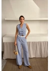 GOFRE ÇİZGİLİ YELEK - PANTOLON TAKIM - Mavi