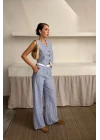 GOFRE ÇİZGİLİ YELEK - PANTOLON TAKIM - Mavi
