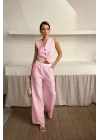GOFRE ÇİZGİLİ YELEK - PANTOLON TAKIM - Pembe