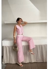 GOFRE ÇİZGİLİ YELEK - PANTOLON TAKIM - Pembe