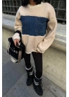 Göğsü Denim Garnili Sweatshirt 3402