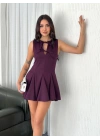 Göğüs Bağlamalı Kolsuz Mini Boy Elbise - Gül Kurusu