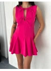 Göğüs Bağlamalı Kolsuz Mini Boy Elbise - Pembe