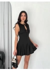 Göğüs Bağlamalı Kolsuz Mini Boy Elbise - Siyah