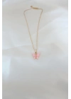 Gold Kaplama Pembe Sedefli Kelebek Kolye