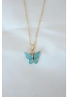 Gold Kaplama Turkuaz Renk Sedefli Kelebek Kolye