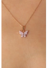 Gold Lila Renk Kelebek Figür Kadın Kolye