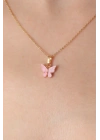 Gold Pembe Renk Kelebek Figür Kadın Kolye