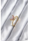 Gold Renk Pembe Zirkon Taşlı Kelebek Model Kadın Yüzük
