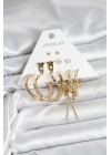 Gold Renk Pirinç 6lı Kadın Küpe Seti