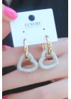 Gold Renk Zirkon Taşlı Halka Kalp Model Pirinç Kadın Küpe
