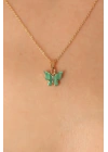 Gold Yeşil Renk Kelebek Figür Kadın Kolye