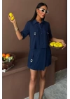 Gömlek Şort Etek Viscon Keten Takım 10162
