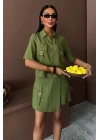 Gömlek Şort Etek Viscon Keten Takım 10162