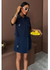 Gömlek Şort Etek Viscon Keten Takım 10162