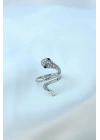 Gümüş Metal Ayarlamalı Taşlı Yılan Model Yüzük