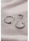 Gümüş Renk Metal Zirkon Taşlı Yılan Model Kadın Küpe Seti