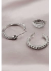 Gümüş Renk Metal Zirkon Taşlı Yılan Model Kadın Küpe Seti