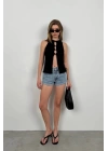 Halter Yaka Göğüs Detay Bluz