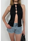 Halter Yaka Göğüs Detay Bluz