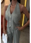 Halter Yaka Yelekli Modal Takım 10144