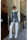 İçi Kürklü Deri Garnili Denim Görünümlü Ceket 6116