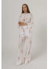 İşlemeli Oversize Pantolon - Beyaz