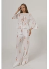 İşlemeli Oversize Pantolon - Beyaz