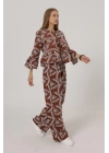İşlemeli Oversize Pantolon - Kahve