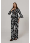 İşlemeli Oversize Pantolon - Siyah