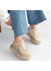 Junda Bej Cilt Bağcıklı Spor Ayakkabı