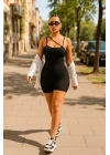 Kadın Asimetrik Askılı Mini Kaşkorse Bodycon Tulum