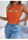 Kadın Askılı Bisiklet Yaka Güpüs Dekolteli Triko Crop Bluz