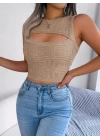 Kadın Askılı Bisiklet Yaka Güpüs Dekolteli Triko Crop Bluz