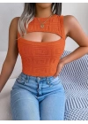 Kadın Askılı Bisiklet Yaka Güpüs Dekolteli Triko Crop Bluz