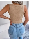 Kadın Askılı Bisiklet Yaka Güpüs Dekolteli Triko Crop Bluz