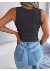 Kadın Askılı Bisiklet Yaka Güpüs Dekolteli Triko Crop Bluz