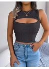 Kadın Askılı Bisiklet Yaka Güpüs Dekolteli Triko Crop Bluz