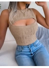 Kadın Askılı Bisiklet Yaka Güpüs Dekolteli Triko Crop Bluz