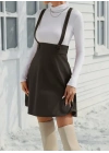 Kadın Askılı Düğmeli Mini Süet Elbise