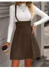 Kadın Askılı Düğmeli Mini Süet Elbise