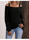 Kadın Askılı Iki Omuzu Açık Salaş Yün Viskon Bluz