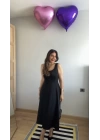 Kadın Askılı Kare Yaka Yırtmaçlı Midi Janjan Krep Elbise