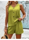 Kadın Askılı Kolsuz V Yakalı önden Düğmeli Bürümcük Bluz Ve Short Ikili Takım
