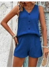 Kadın Askılı Kolsuz V Yakalı önden Düğmeli Bürümcük Bluz Ve Short Ikili Takım